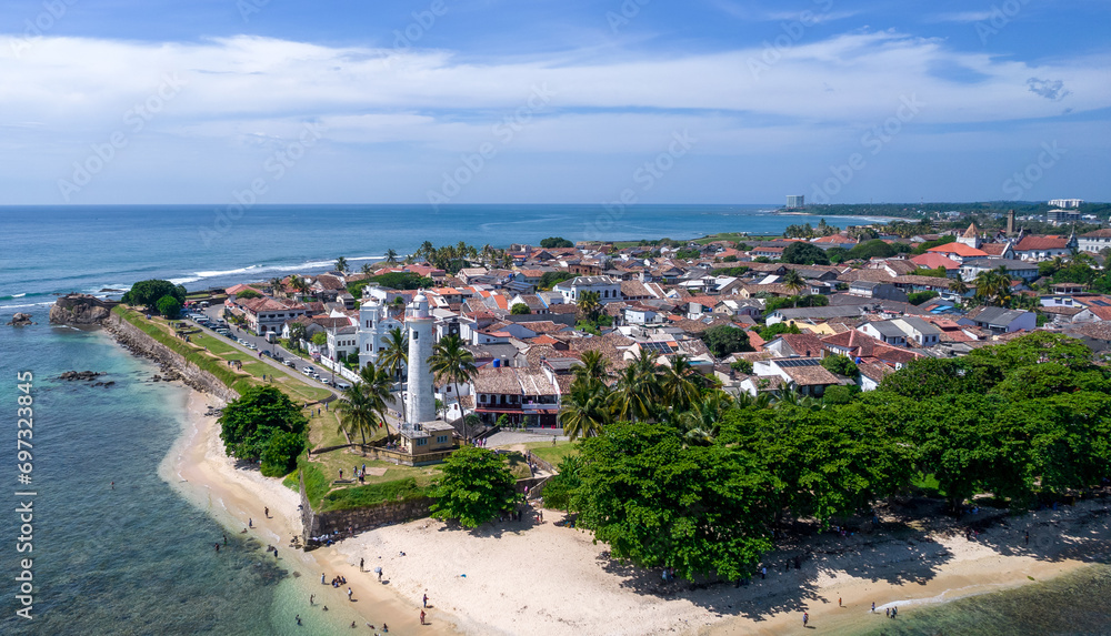 Fototapeta premium The beautiful coast of Sri Lanka, the city of Galli. Top view, aerial photography.