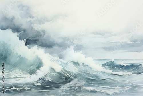Sea blue landscape sky seascape coast storm ocean nature water art wave background © VICHIZH