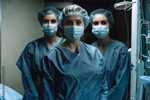Confident female surgeons in operating room conducting critical procedure
