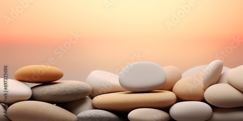 Stacked smooth stones With pastel brown color. generative Ai