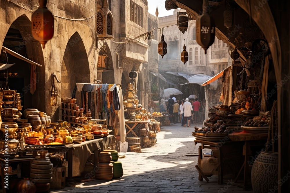 Naklejka premium view of a street in Fes circa September 2014 in Fes, AI Generated