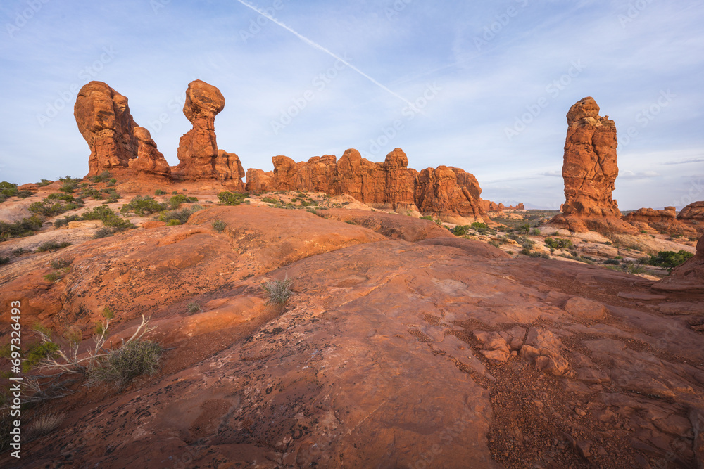 hiking in the garden of eden in arches national park, utah, usa