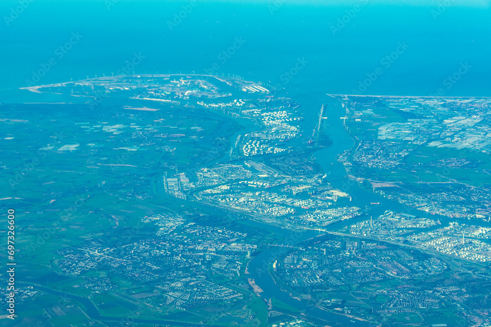 Aerial view of Port of Rotterdam and surroundings