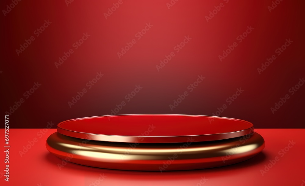 red background with pedestal for product presentation and more. generative AI red background with pedestal for product presentation and more. generative AI