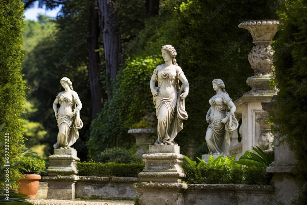 Sculptures in the garden of Villa d'Este, Tivoli, Italy, AI Generated