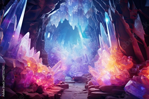 Fantasy scene with ice cave. 3d rendering toned image, AI Generated photo