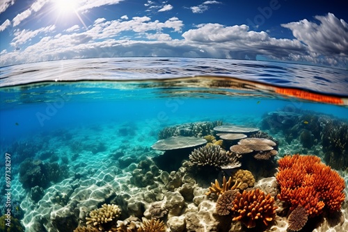 Exquisite Coral Reef. A Breathtaking Underwater Ecosystem Flourishing with Vibrant Biodiversity