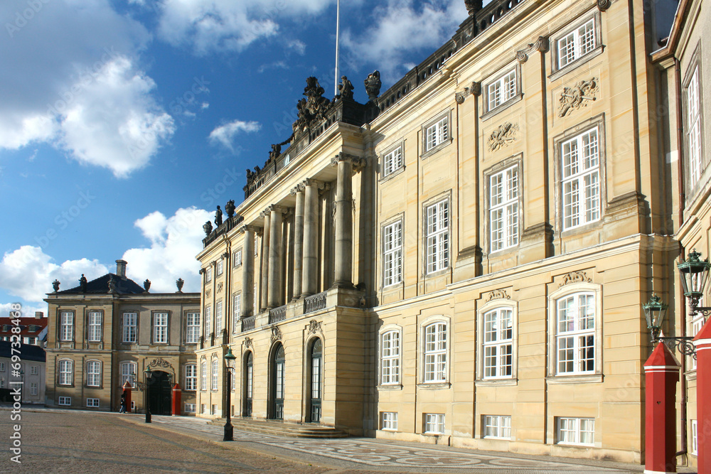 Amalienborg Palace - winter home of the royal family in Copenhagen, Denmark 