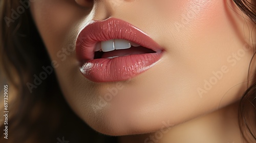 Beautiful sexy woman lips close up. Female mouth closeup. Young girl lip cosmetology. Skin care lipstick concept. Attractive perfect model. Natural beauty. Pretty smile. Beautician spa salon procedure