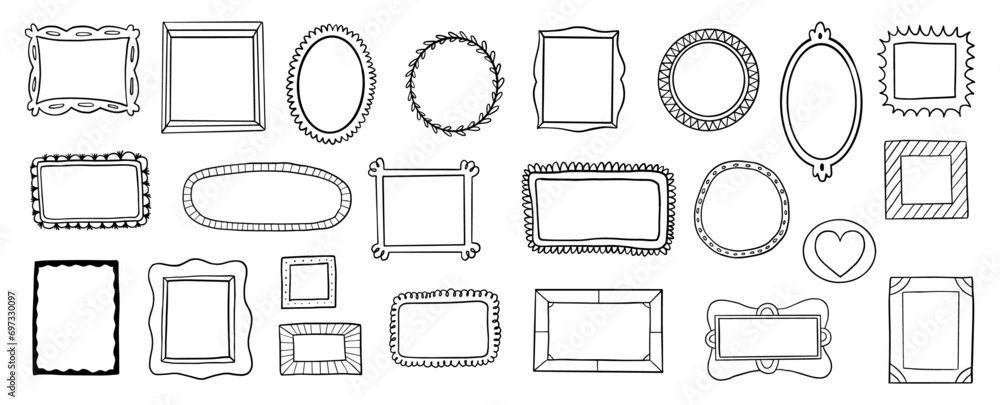 Hand drawn picture frames, doodle vector set

