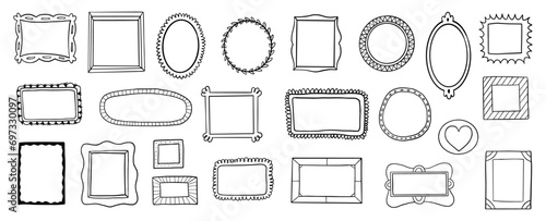 Hand drawn picture frames, doodle vector set 