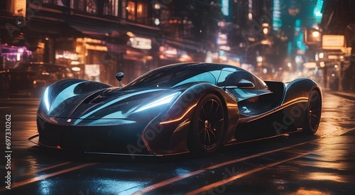 Complex luxury super car in close-up. Futuristic sports super car concept. Generative AI. © Janis