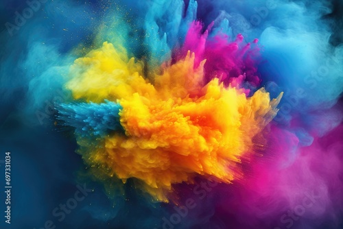 Colorful abstract powder explosion on black background. Colorful cloud of smoke, Colored powder explosion, Abstract close-up dust on the backdrop, AI Generated © Ifti Digital