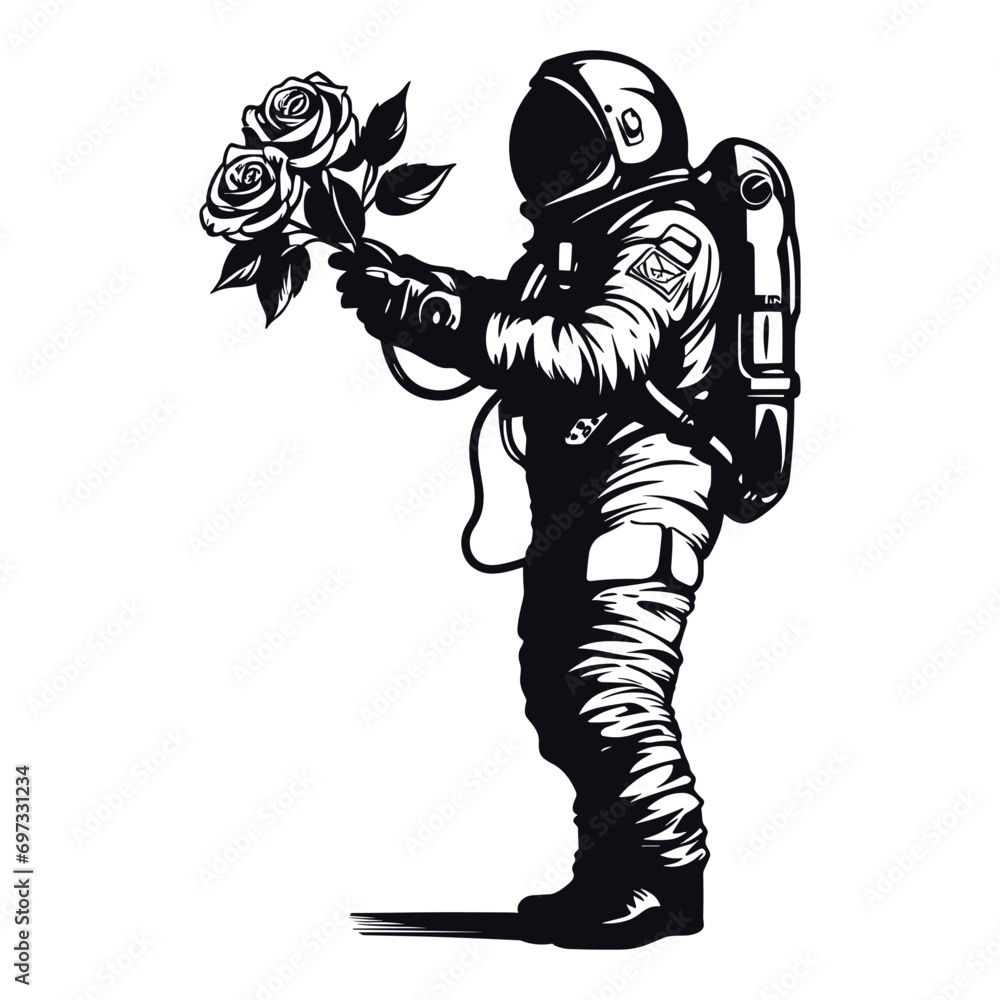 Astronaut vector black line illustration isolated white