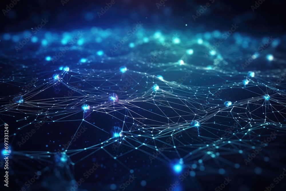 Abstract polygonal space low poly dark background with connecting dots and lines. Connection structure. 3d rendering, Cyber big data flow, blockchain data fields, and network, AI Generated Abstract polygonal space low poly dark background with connecting dots and lines. Connection structure. 3d rendering, Cyber big data flow, blockchain data fields, and network, AI Generated