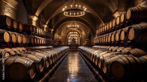 Exploring Alba's Pristine Wine Paradises: Captivating Wine Barrels in Piedmont's Langhe Winery Regio photo