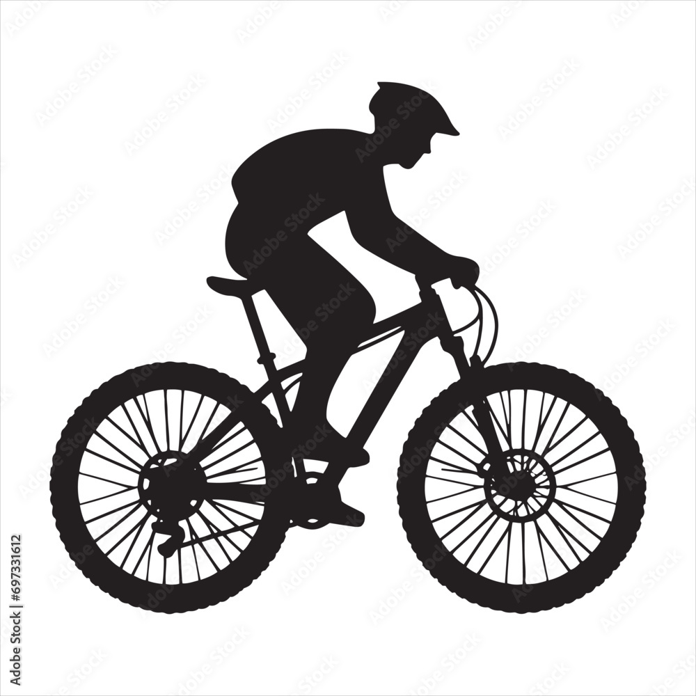 Obraz premium Urban Nightlife: Bicyclist Silhouette in City Lights, Active Lifestyle in Nocturnal Scene - Cycle Silhouette 
