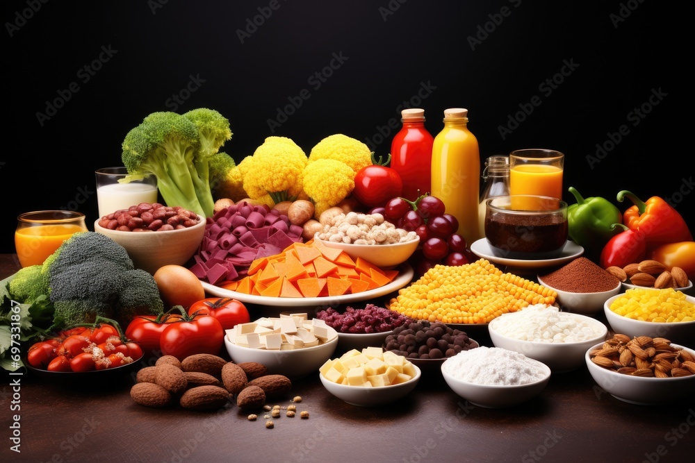 Healthy food clean eating selection on wooden background. Balanced diet, Composition with food products rich in iron, AI Generated