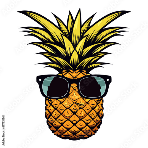  pineapple fruit wearing trendy sunglasses clip art vector illustration. 