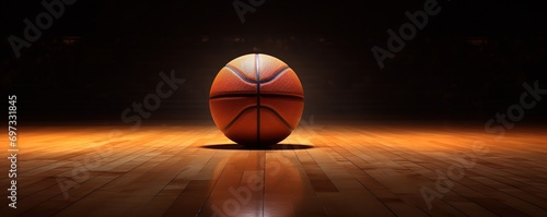 basketball photographed in the middle of the basketball court. generative AI photo