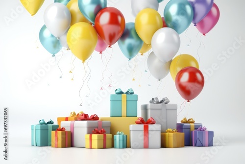 Happy birthday background with the confetti and color balloons, Happy birthday background with confetti Ai generated