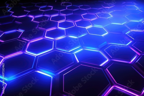 3d rendering of abstract background with hexagons and glowing neon lights, Create an abstract background hexagon pattern with glowing lights, AI Generated