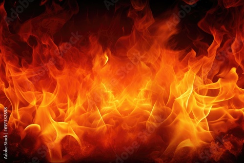 Fire flames on black background. Abstract blaze fire flame texture background, Display a blaze fire flame background and textured, AI Generated