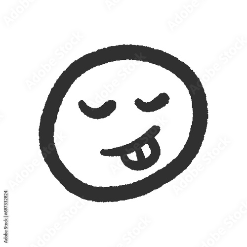 舌を出して笑っている表情の手書きの絵文字 - シンプルないたずらっぽい顔のデザイン素材
