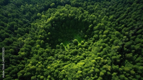 Aerial view of green forest Forest view surface from the ecosystem above photo