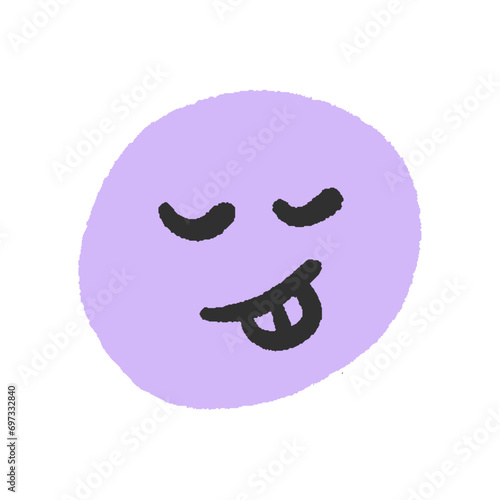 舌を出して笑っている表情の手書きの絵文字 - シンプルないたずらっぽい顔のデザイン素材
