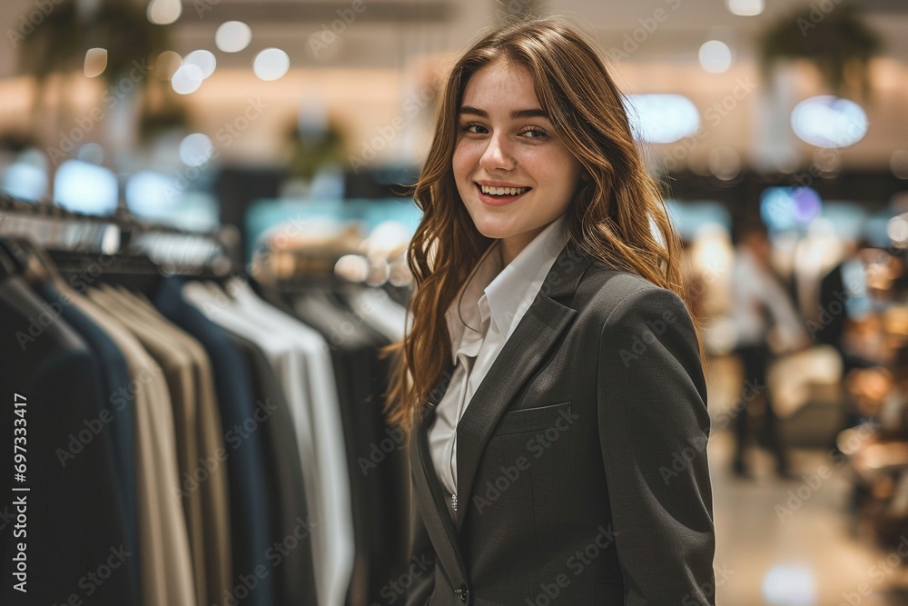Smiles in Aisle Seven: Close-Up Image of a Young Female Department Store Worker Radiating Positivity Smiles in Aisle Seven: Close-Up Image of a Young Female Department Store Worker Radiating Positivity