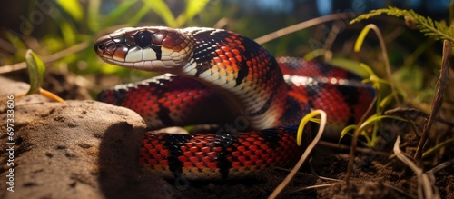 Lampropeltis extenuata, a small harmless colubrid snake, is a rare, protected species found in sandy, upland areas of Florida. photo