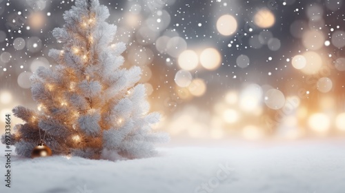 White blurry Christmas tree background filled with snow © venusvi