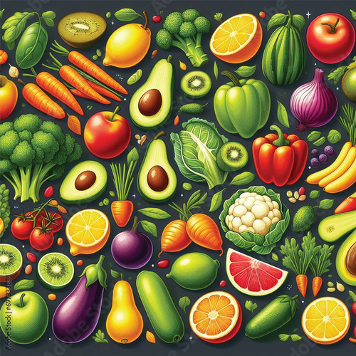 Fototapeta Naklejka Na Ścianę i Meble -  Vegetables and Fruits Social Media Post Template Cartoon Background Vector Illustration