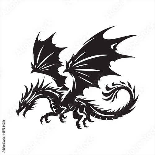 Ethereal Nightscape: Dragon Silhouette in Flight, Mesmerizing Shadows in the Dark - Flying Dragon Silhouette
