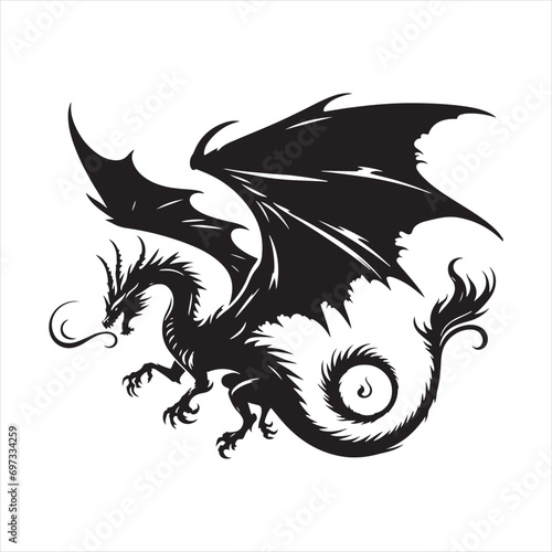 Celestial Wanderer: Silhouette of Flying Dragon Against the Mystical Night - Flying Dragon Silhouette
