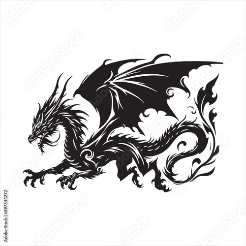Darkened Canopy, Graceful Silhouette of a Dragon, Wings Whispering Tales - Silhouette of Flying Dragon
