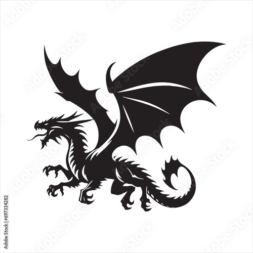 Shadows Unveiling Magic: Dragon Silhouette Soaring Across the Night Sky - Silhouette of Flying Dragon
