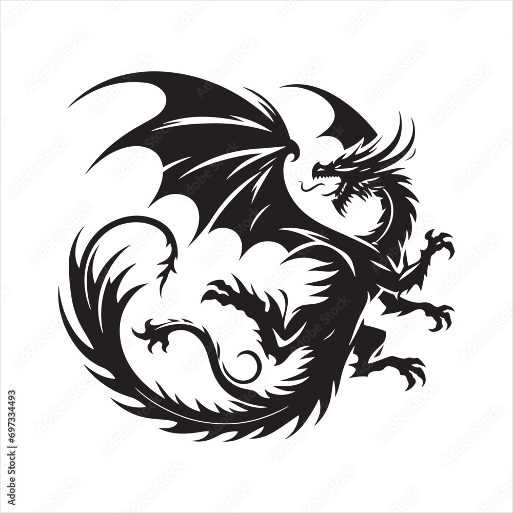 Roaming the Night Sky, Dragon Silhouette Unveils the Mysteries of the Evening - Flying Dragon Silhouette

