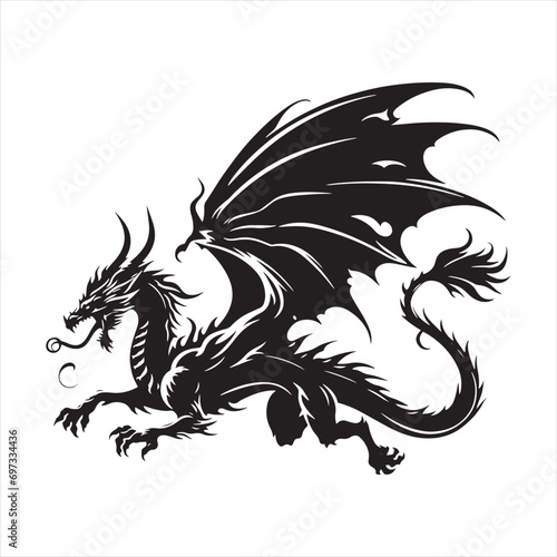 Lunar Shadows: Dragon Silhouette Sailing Through the Mystical Night Sky - Flying Dragon Silhouette
