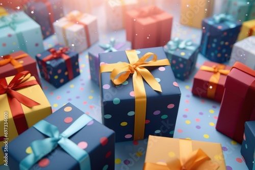 Colorful gift box binding with color Ribbon and blur background Ai generated