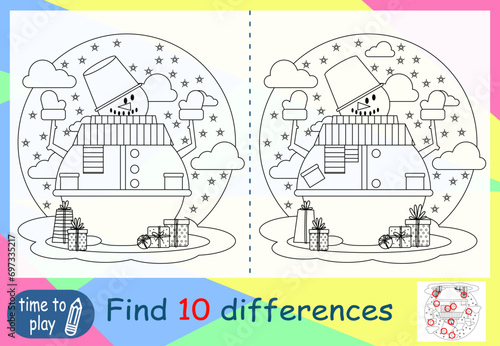 children s educational game. logic game. coloring book. find the difference. New Year. snowman