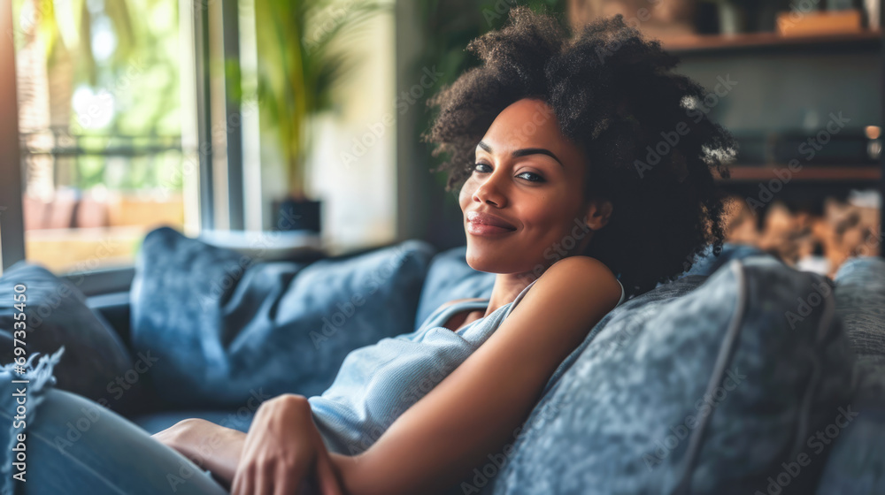 Young African American woman relaxing at home Young African American woman relaxing at home