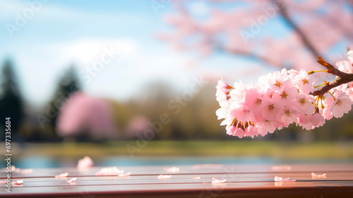 桜とテーブル