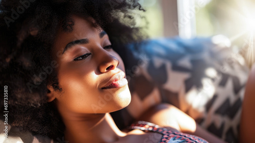 Young African American woman relaxing at home