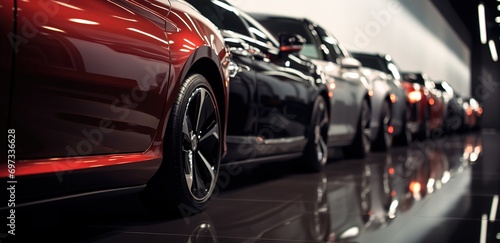 A photo of a row of luxurious and shiny cars. generative AI