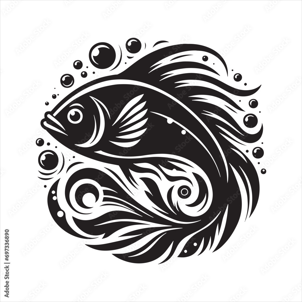 Obraz premium Oceanic Ballet: Subtle Fish Silhouette, a Dance of Fins in the Silent Depths of Aquatic Beauty 