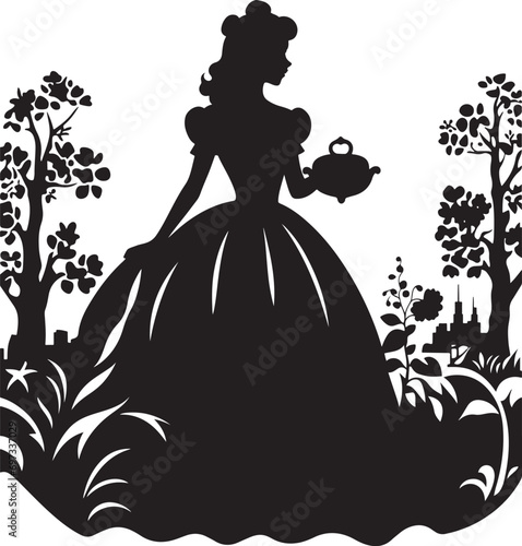 Princess line art silhouette Illustration Vector