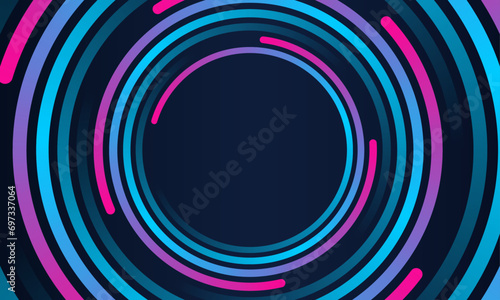 Abstract circle line pattern spin blue pink light isolated on black background in the concept of Artificial intelligence, gaming, music, technology, 