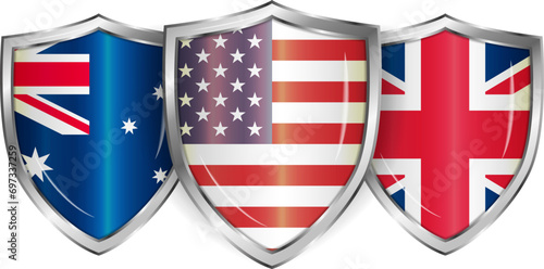 defense protective shield flags of Australia, United States and United Kingdom as new military alliance security pact between countries
